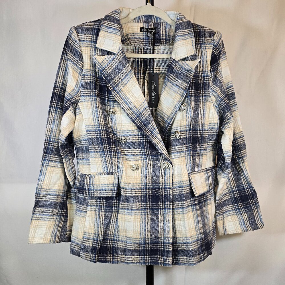 Blue and White Plaid Blazer